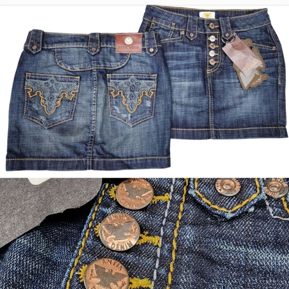 NWT Antik Denim Vintage Button Up Jean Mini Skirt - Picture 1 of 4